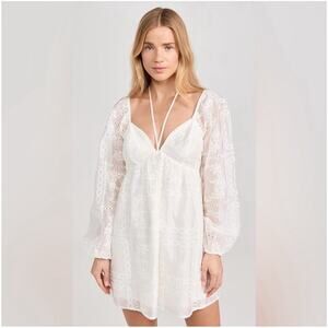 Lost + Wander Somerset Baby Doll Embroidered Mini Dress Off White Sz M Coquette